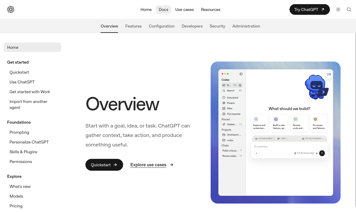 The Codex interface shown in OpenAI's official product documentation.